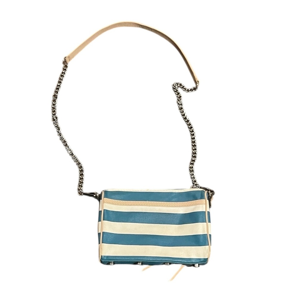 Rebecca Minkoff Mini MAC Teal&White Striped Coated Canvas /Leather Shoulder Bag - Picture 4 of 9